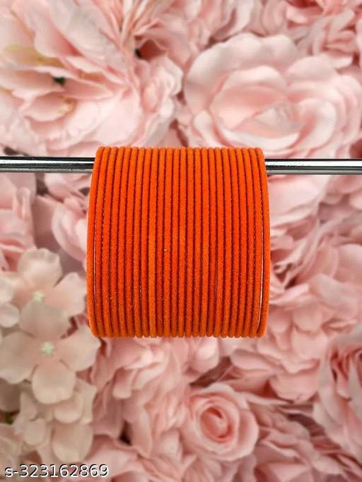 Orange Velvet Glass Bangles Set of 24 Pcs