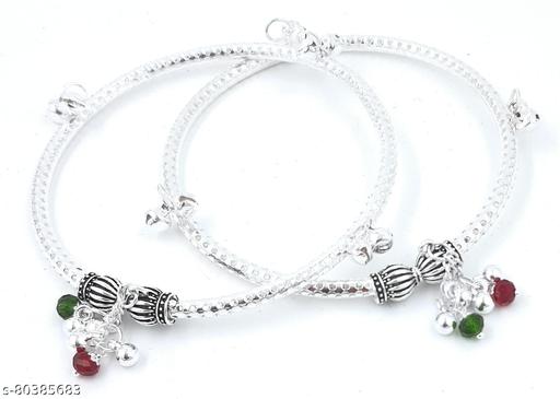 A.A Store Casual Wear Stylish Rajasthani Style Kada Payal for Women - Trendy & Fancy Traditional Design Daily Use Metal Foot Bangle Set for Girls Anklets & Toe Rings