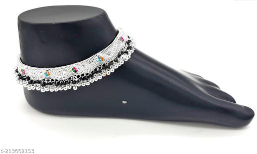 Silver Plated, Alloy Anklet/ Payal In Attractive Fancy Chain Link Design For Exquisite all Women & Girls.