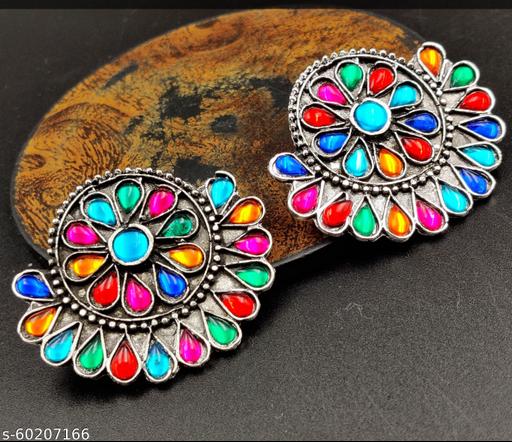 Shree Lakshmi Multicoloured Stones Studded Circular Stud Silver Earring For Women Earring for women and girls 1 pair