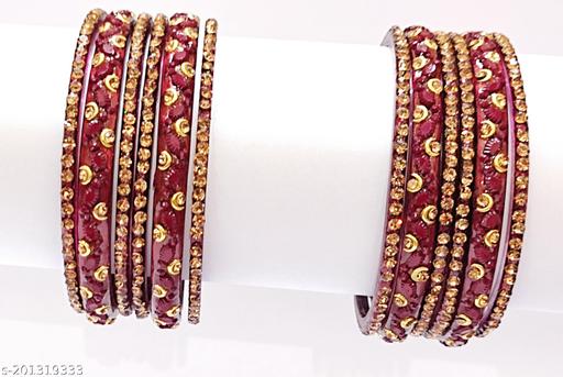LPINE Glass Kada Set with Zircon Gemstone and Beads Studded worked Glossy finished Bangle/Kada/Chudi Set For Women/Girls