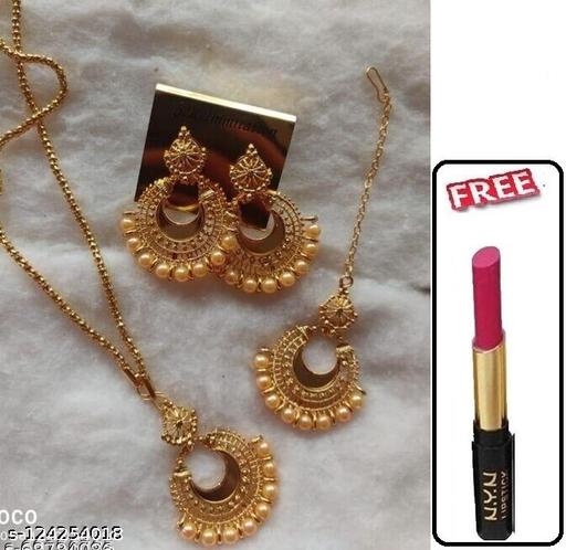 Shivani-Mini-Gold-Color-Pendent-Set-With-Mang-Tikka-Free-Nyn-Lipstick