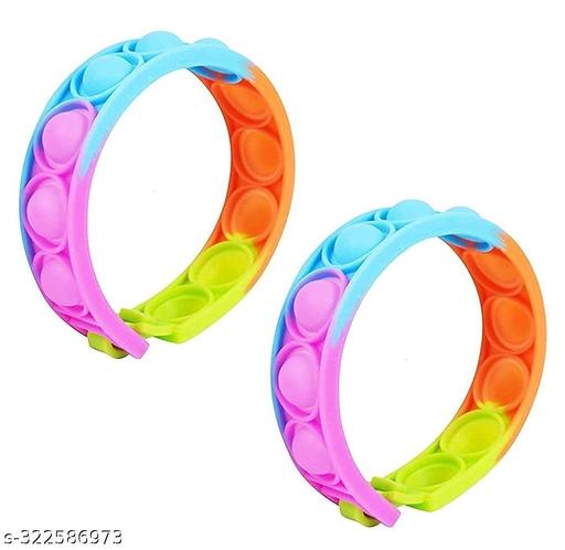 Airtick (Set Of 2) Adjustable Rainbow Colors Push Pop Bubble Fidget Sensory Toy Pop It Friendship Hand Soft Silicone Rubber Stress Relief Finger Press Wrist Band Bracelet For Kids And Adults