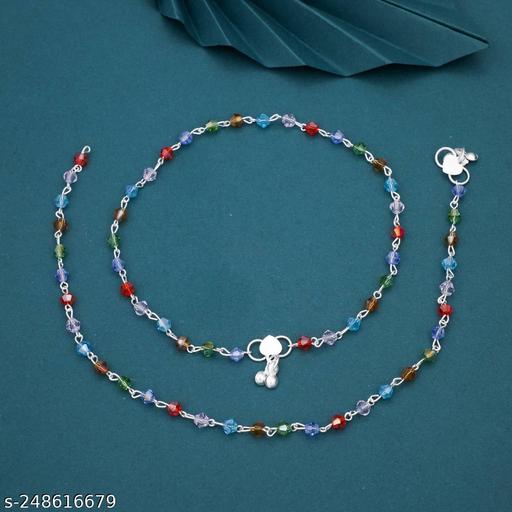 multi color Crystal German Silver Nazariya anklet payal