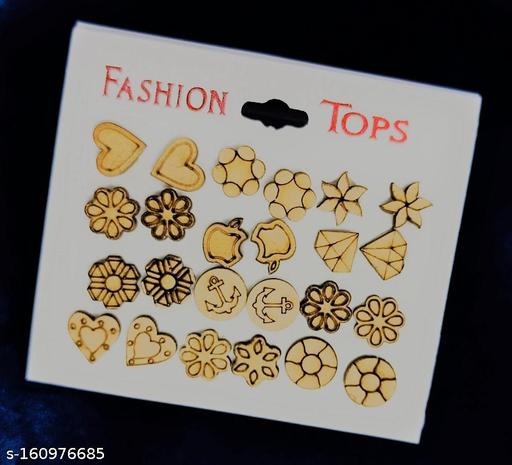Woodan Hand-made Earrings Pack of 12 Sets Fancy Latest Pair Earrings Super Collection of Multi Color For Woman , Kids , Girls By CIFICA