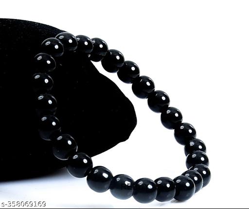 Rudrakshi Craft Black Tourmaline Crystal Bracelet Natural Gemstone for Men and Women, Bead Size 8MM Evil Eye / Oxidised Beads for Women and Girls