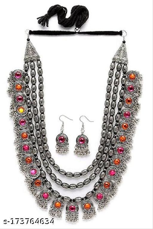 Beautiful-Necklace-&-Earring-for-Women-&-Girls-in-Multi-Color-Fashion-Jewelry-Oxidized-Silver-Necklace-Set
