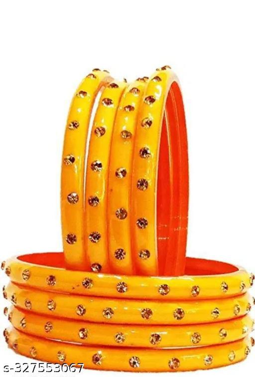 "TRENDY YELLOW 8 KADE BANGLES FOR WOMEN WITH GLOSSY KADE AND (8 DESIGNER KADE)