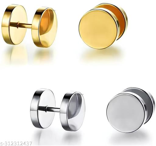 Karishma Kreations Mens Jewellery Valentine Multi Golden Silver Black Blue Stud Bali Hoop earrings for men