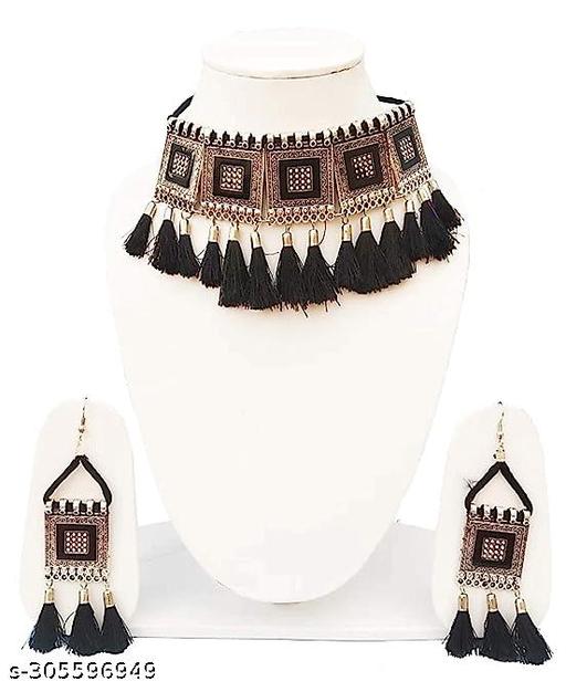 Oxidised-Jewellery-Afghani-Style-Black-Thread-Choker-Necklace-Set-for-Women-&-Girls-(Black)