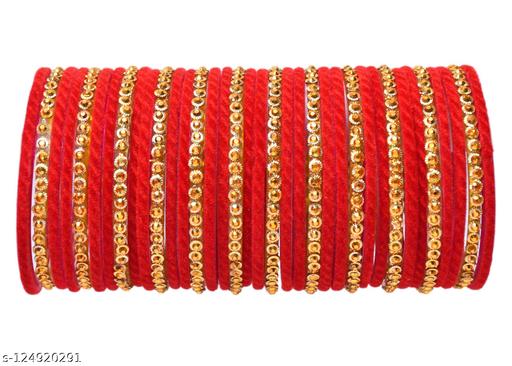 KOHINOOR RED VELVET GLASS BANGLE SET PACK OF 36 DLHAN TRADERS