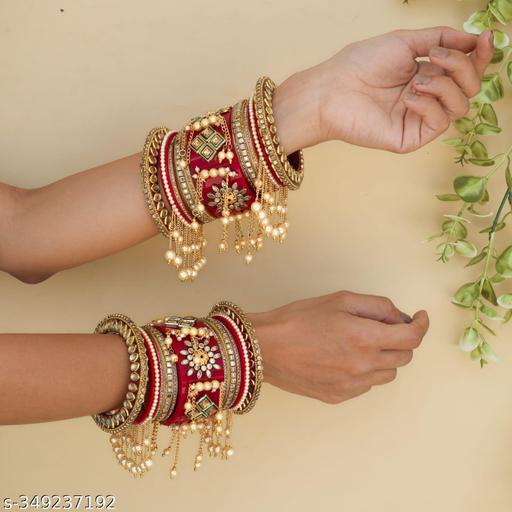 Nc Navarang Alloy Gold-plated Rajwadi Style Bridal Chuda Bangles Set For Girls And Women