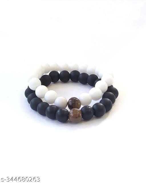 Tiger Eye Couple Hand Bracelet for Luck Bringing and Protection, Awesome Jewelry and Gift for Women and Men Pack of 2 black and white