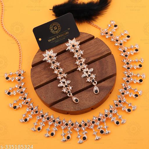 ANSHRA-JEWEL-Pack-of-1-Rose-Gold-Plated-American-Diamond-and-Heavy-Polished-Diamond-Choker-Necklace-set-with-1-Pair-of-Earrings-Jewellery-Set