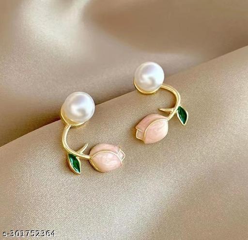 Trendy Lotus Tulip Earrings For Women Girls korean stylish light weight studs ear cuff