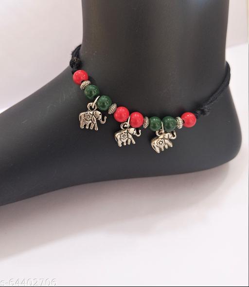 Black thread adjustable anklet with three charms- for women