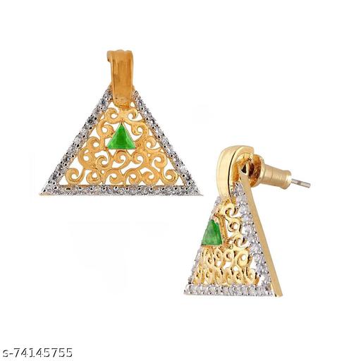 ZIVOM Triangle Gold Filigree American Diamond Crystal Green Stud Earring