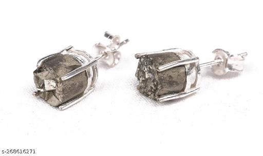 Natural Pyrite Unisex Studd Earrings In German Silver