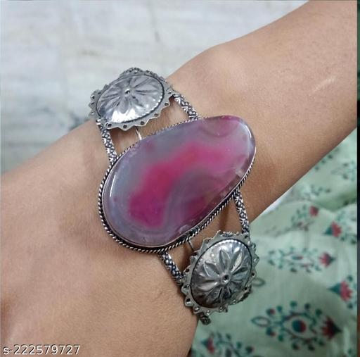 Solar Quartz Cuff Bracelet Bangle Handmade Sterling Silver Plated Jewelry