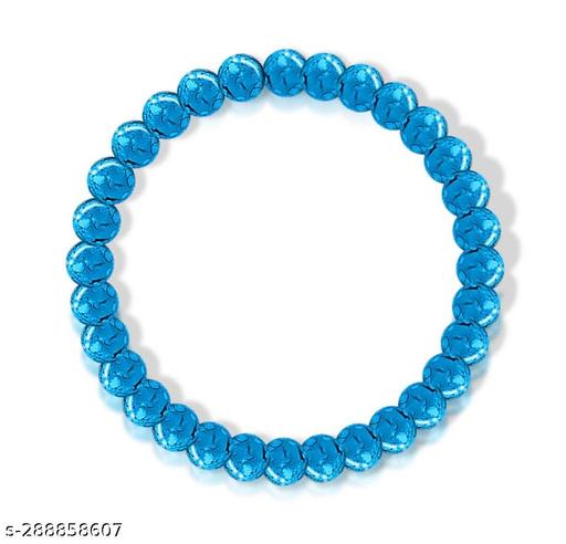 (Stretchable) Blue Color 8mm Moti Bead Pearl Natural Feng-Shui Healing Howlite Crystal Gem Marble Stone Elastic Wrist Band Bracelet For Boy's & Girl's