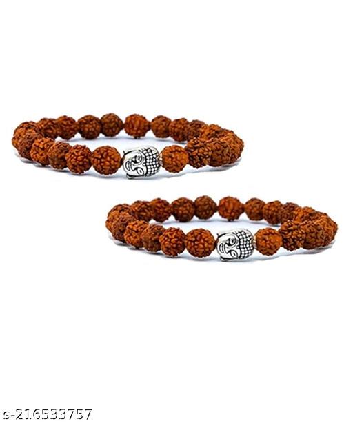 Rudraksha Bracelet With Buddha Head Natural Rudraksha Beads With Silver Buddha Head Bracelet For Men & Women Combo Pack of 2
