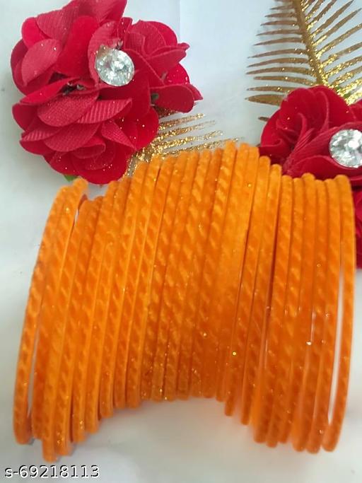 Pretty velvet bangles pack of 24 handi yellow color