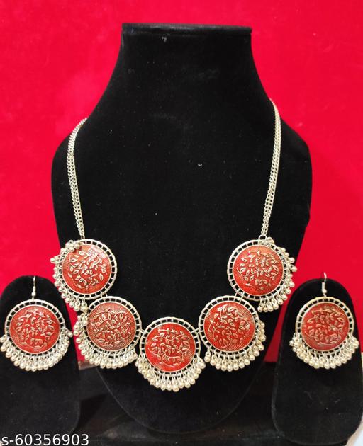 Designer-Meenakari-Design-Oxidized-Silver-Necklace-Set-for-Women