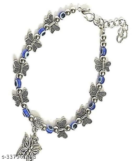 Trendy & Stylish Butterfly Pattern Silver Plated Blue Evil Eye Anklet for Girls & Women Adjustable Tradition Lucky Charm Protection Beach Wear Anklet Perfect for party and Night Out Ideal gift for all occasions such as birthday, anniversary, wedding,