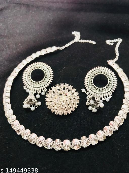 Full-set-for-women-diamond-look-necklace-earrings-and-ring.-With-attractive-osm-looking-combo-pack-Jewellery-Set