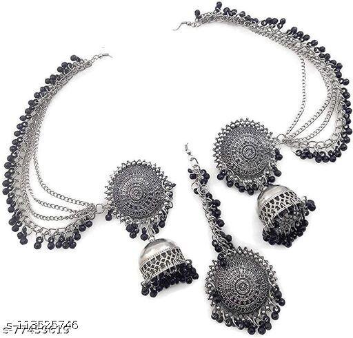 Oxidized-Silver-Bahubali-chain-earrings-with-maangtika-combo-set