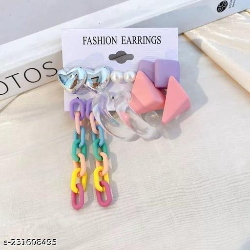 Yu Fashions Multicolored Link Chain Funky Cute Korean Earrings Pair of 6