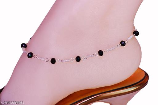 Pair of Black Crystal Chain Anklets, 10 Inch Long