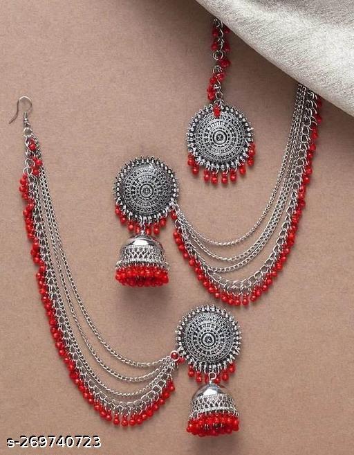 MOONSTONE-Bahubali-Earrings-Afghani-Kashmiri-Tribal-Jhumka-Earrings-with-Maang-Tikka