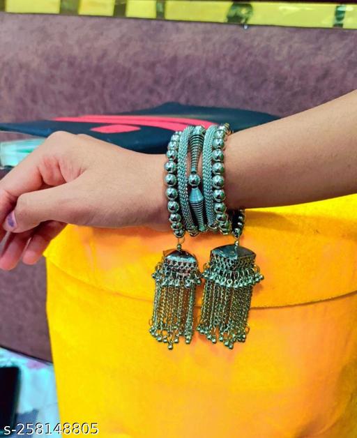 OXIDISED DOUBLE JHUMKI BANGLES BRACLET FOR GIRL'S & WOMEN'S.