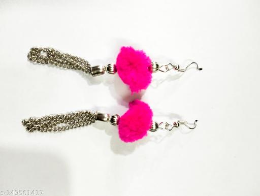 Pink colour pom pom earing