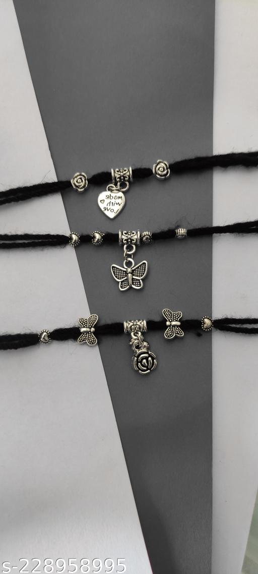 P.M.R.New Women Alloy Oxidised Silver Anklets (Pack Of 3)