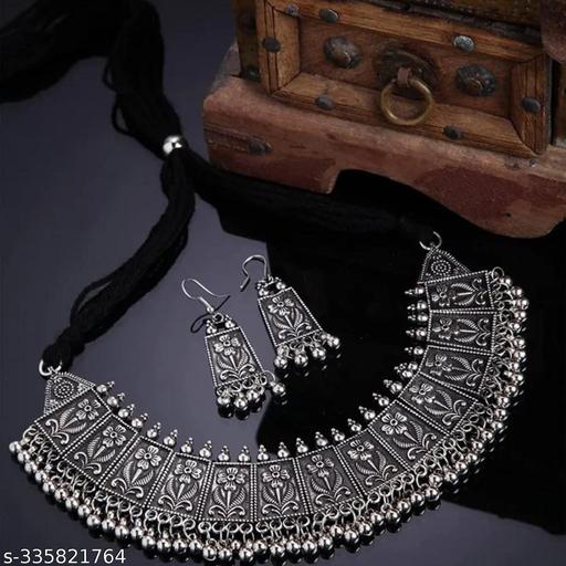 Silver-Oxidised-Jewellery-Set-traditional-choker-necklace-With-Earring-for-Girls,-Women-Set-of-1