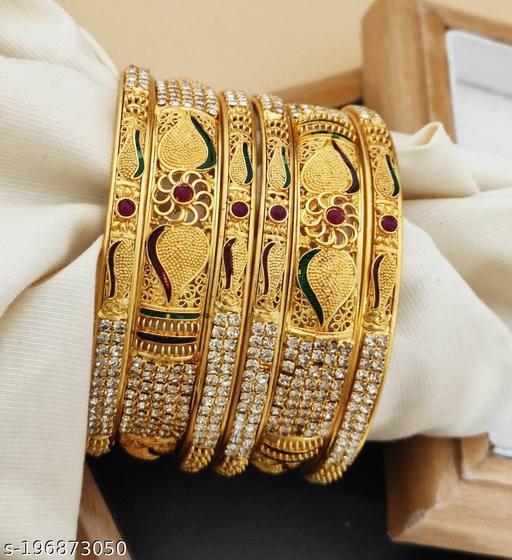 Kailash Reva Art Micro Gold Plated 4 Pieces Bangles and 2 Piece Patla Set for Casual wear