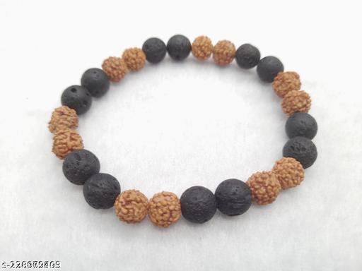 8mm black lava & brown rudraksh natural agate stone bracelet