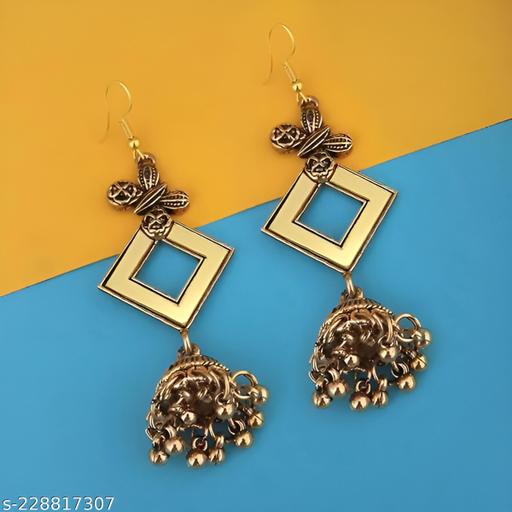 Tip Top Fashions Antique Gold Plated Mirror Jhumki Earring