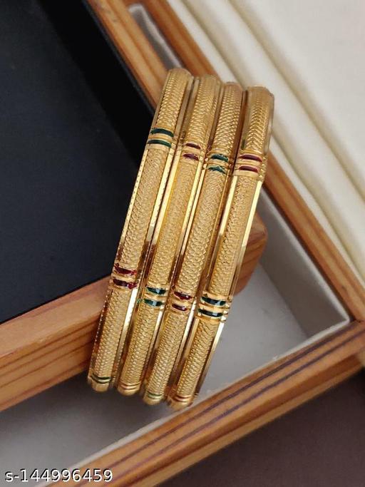 Majisa Hub Gold Plated Non-Adjustable Multicolor Bangle Set