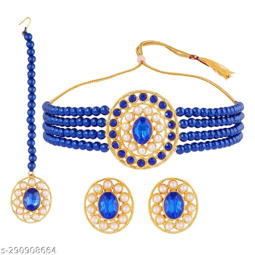 JOYSUM-Alloy-Gold-plated-Blue,-Gold-Jewellery-Set