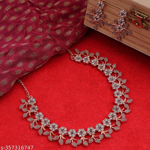 NEW-GREY-ROSE-GOLD-PLATED-NECKLACE-SET-WITH-EARRING-FOR-WOMEN'S-AND-GIRLS.