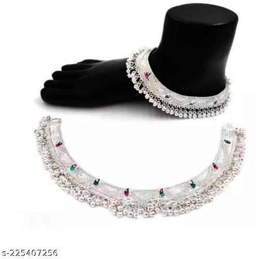 White Metal 10.2inch Thick Anklet Payal For Women & Girls