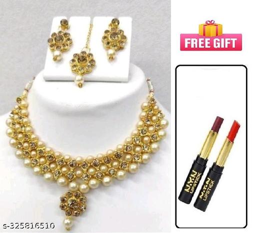 Gold-Jewellery-set-Earring-And-Mangtikka-And-2-Nyn-Lipstick