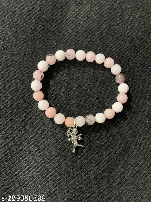 8mm White Jade & Pink opal natural agate stone bracelet