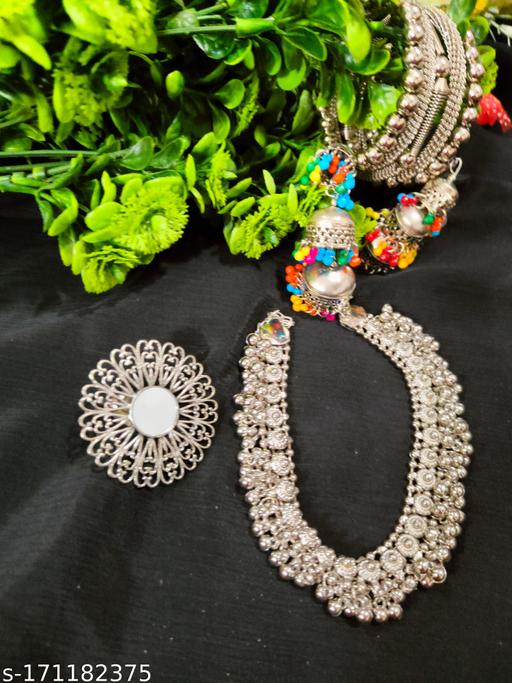 Big-Combo-Latest-Fancy-Silver-oxidized-Jewelry-set-(Finger-Ring,-Necklace-set-&-Bracelet)-for-Women-and-Girl