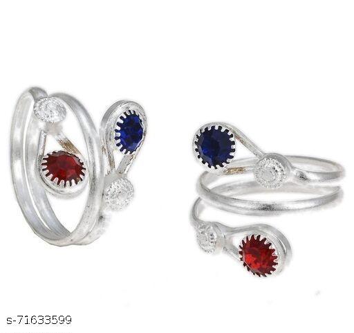Silver Plated Pack of 2 Toe rings Bichiya Metal Toe Ring Set