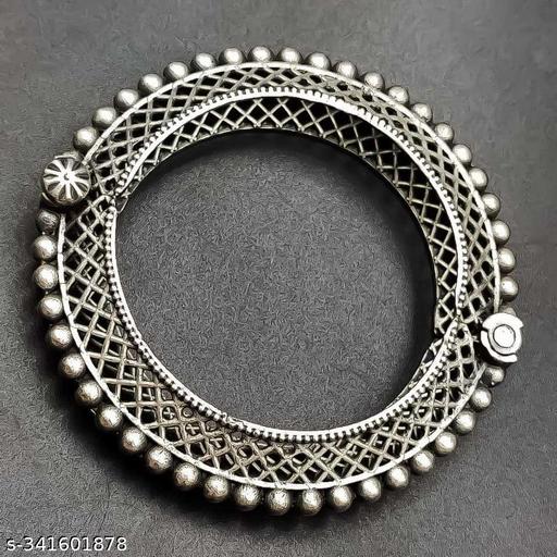 Silver Replica Oxidised Openable Kada Bangle
