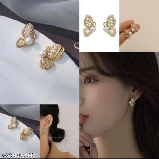 KOREAN STYLE AD WITH PEARL BUTTERFLY EARRINGS FOR GIRL'S & WOMEN'S.